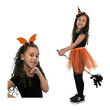 Kit Fantasia Halloween Bruxa Infantil Tiara Varinha Vassoura