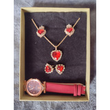 Conjunto Collar, Aretes, Anillo Y Reloj