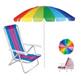 Kit Praia Cadeira Reclinável 8 Posições + Guarda Sol Pride 