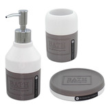 Set De Baño Resina 3pz Jabonera Dispenser Vaso Bicolor Bath