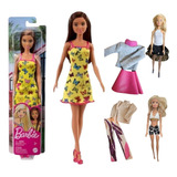 Muñeca Barbie Original Mattel + 4 Conjuntos De Ropa Surtidos