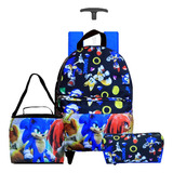 Mochila Infantil Escolar Sonic Rodinhas Grande Meninos G Cor Preto Desenho Do Tecido Sonic