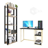 Conjunto Estante Mdp Home Office Mesa Pinus Promoção Preto