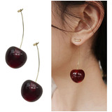 Aretes De Mujer Largos Falso Expansor Cereza Cherry Kawaii