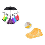 Kit Lluvia 1 Paraguas Invertido+1 Par Zapatos Impermeables  