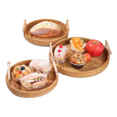 Set 3pz Bandeja Canasta Cesta Mimbre Pan Fruta Asas Redonda | MercadoLibre