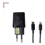 Cabo E Tomada Carregador Super Turbo Tipo C 30w Para iPhone Cor Preto