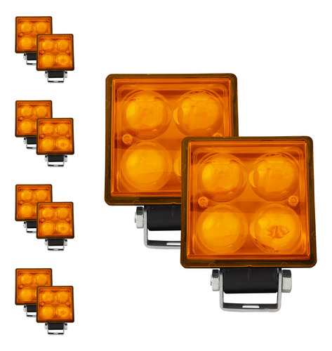 Paq De 10 Faros Estrobo Amarillo Con Lupa 4 Leds Tunelight