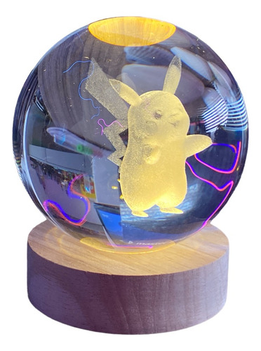 Pokebola Esfera De Cristal 3d 8cm Luz Led Lámpara Escritorio