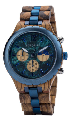 Reloj De Madera Bobo Bird Zebra Wood Con  Cronografo 