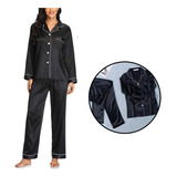 Pijama Mujer Seda Satén Camisa Pantalón Suave Elegante Moda 