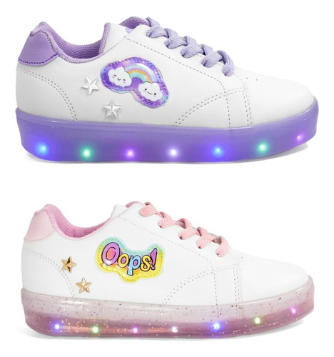 Duo Tenis Niña Foquitos Led Oferta Casual 2x1 Pares Bipack