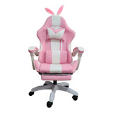 Cadeira Pc Gamer Orelinha Streamer Live Jogo Cor Rosa Material Do Estofamento Couro Sintético