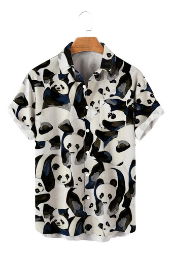 Camisa Hawaiana Unisex Con Diseño De Panda Negro Y Blanco, C