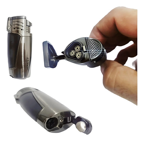 Isqueiro Maçarico Honest De Luxo Metal 3 Chamas Com Furador