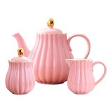 Tetera Porcelana Rosa Jusalpha - Set De Azucarera Y Cremera