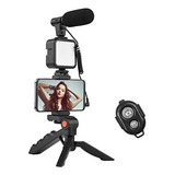 Kit Youtuber Tripe Vlog Live Suporte Celular Led Com Microfo