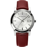 Reloj De Señoras De Cuero Burberry White Silver Dial Bu9129