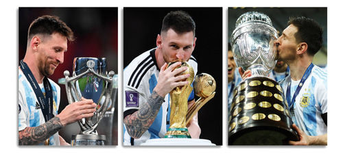 Set 3 Cuadros Messi Campeon Mundial Copa America Finalissima