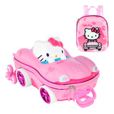 Mochila Lancheira Hello Kitty Carro Rosa 3d Maxtoy Rodas