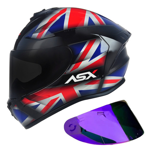 Capacete Asx Draken Uk Vermelho Azul + Viseira Extra