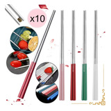 Set Juego De 10 Pares Palitos Chinos Acero Inoxidable Sushi