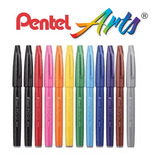 Kit 12 Canetas Pincel Pentel Fude Touch Sign Pen Desenho