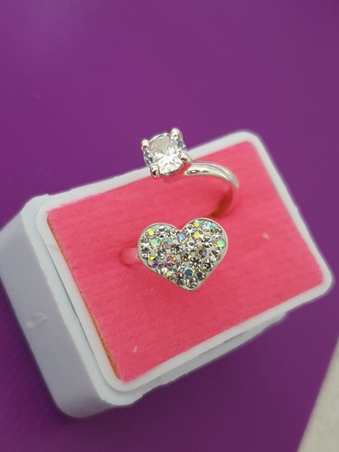 Anillo De Corazón Con Cristal Plata Ley 925