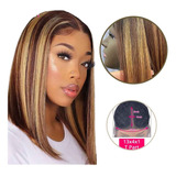 Peruca Front Lace Curta 35cm Liso Afro Fibra Yaki  + Cap Wig