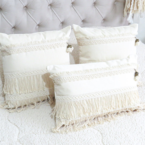 Set X3 Almohadones Decorativos Para Cama Con Relleno Vellón