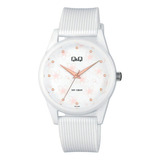 Reloj Q&q Para Dama, Análogo, Sumergible, Diseño Flores Color De La Correa Blanco - Vs12j022y
