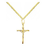 Corrente Piastrine 70cm + Crucifixo Em Ouro 18k Cor Amarelo