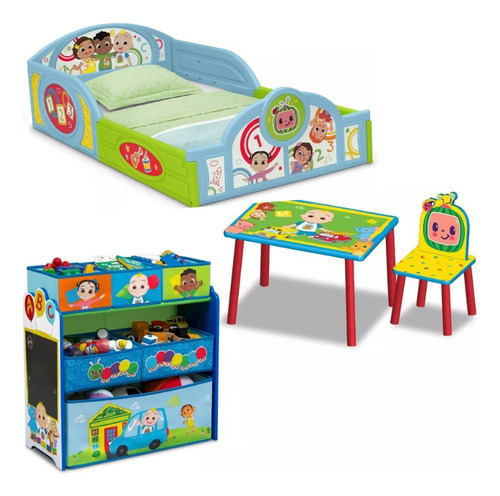 Set Infantil Cama Juguetero Y Mesa Con Silla Cocomelon