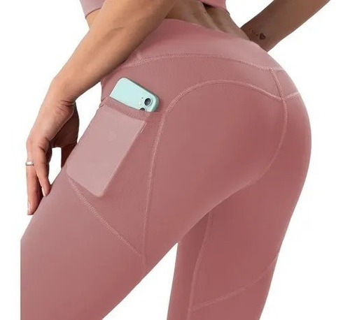 Leggins Deportivos Levanta Pompa Licra Bolsa Malla Celular 