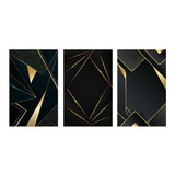Cuadros Decorativos 90x 50 Cms Triptico   Negro Con Dorado