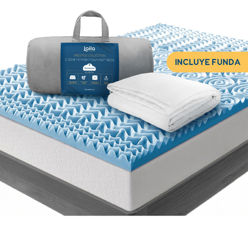 Colchoneta Topper 5-zone Individual Memory Foam 5cm, Laila Color Azul Claro