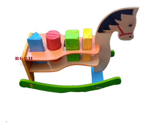 Brinquedo Pedagógico Madeira Cavalo Balanço + Formas Premium