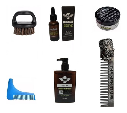 Kit Aceite Barba Peine Bearbro Shampoo Cepillo Cera Barberia