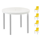 Conjunto De Mesa Manila Branca + 4 Cadeiras Boston Amarela