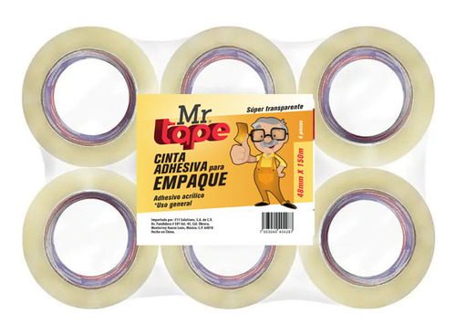 Cinta Adhesiva Empaque Súper Clear Mr Tape 48mmx150m 6 Pzs