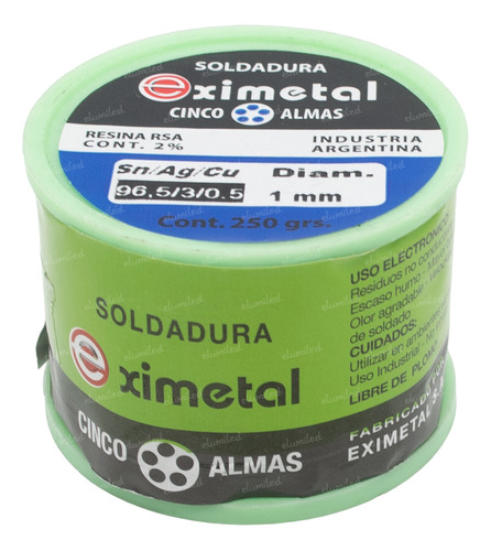 Rollo De Estaño 250gr Sin Plomo 1mm Eximetal Rohs