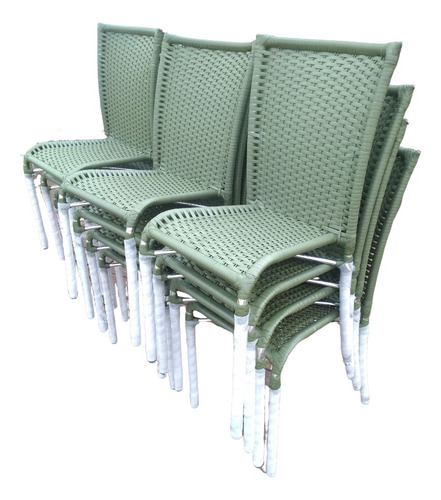 8 Cadeiras Empilha Alumínio Fibra Sintética Mesa De Jantar