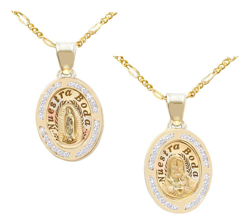 Medallas De Boda Oro 10k Guadalupe Sagrado Corazón + Cadenas