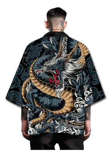 Kimono Japonés Con Diseño De Dragón Para Cosplay De Hombre