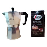 Cafetera Hudson Plateada Italiana 6 Tazas + Cafe Segafredo