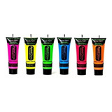 6 Tubo Pintura Neón Fluorescente Glow Luz Uv Maquillaje