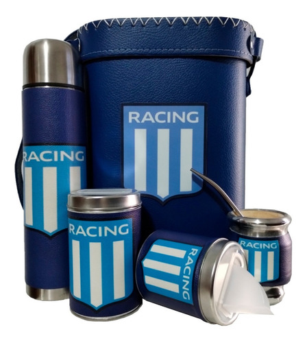 Set Matero Racing Club La Academia Porta Termo Mate Bombilla Termo De Acero Inoxidable De 1 Litro Yerbera Y Azucarera