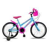 Bicicleta  De Passeio Infantil Rossi Bella Aro 20 1v Freios V-brakes Cor Azul-celeste/rosa Com Rodas De Treinamento