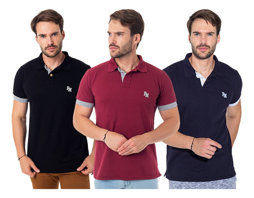 Kit 3 Camisa Gola Polo Marine Camiseta Cavalo Marinho