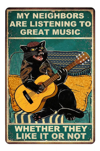 Divertidos Letreros Metálicos Con Forma De Gato, Música Rock